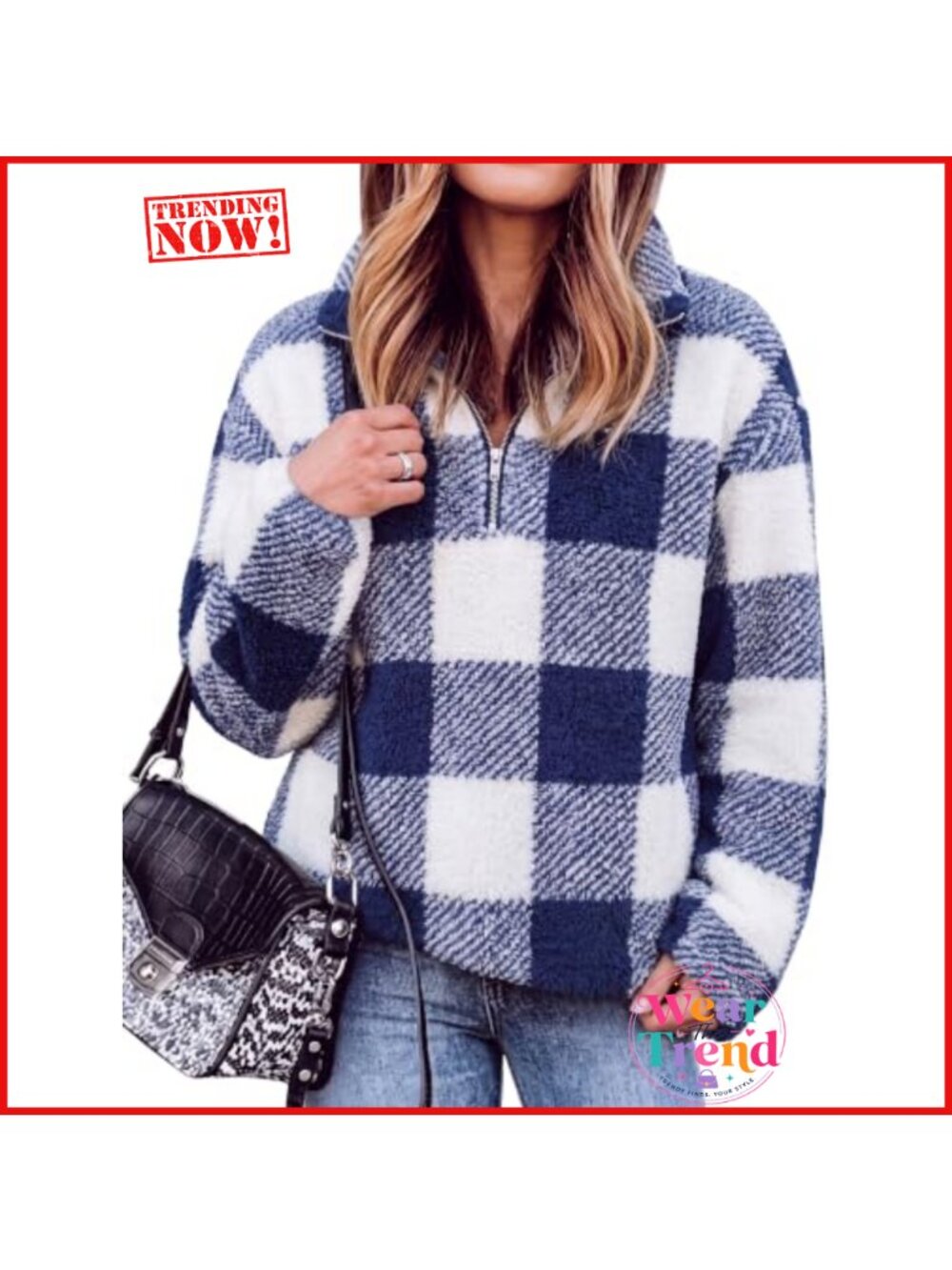 Sherpa Quarter Zip Pullover Women Loose Fit Long Sleeve Kangaroo Pocket